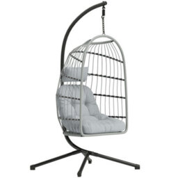 Outsunny Hanging Egg Chair, Outdoor Swing Chair With Stand, Light Grey - thumbnail 2