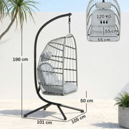 Outsunny Hanging Egg Chair, Outdoor Swing Chair With Stand, Light Grey - thumbnail 3