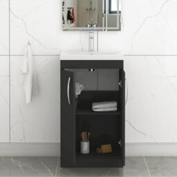 Royal Bathrooms Turin 500mm Matt Black Floor Standing Vanity Unit 2 Door With Mid-Edge Basin - thumbnail 7