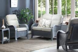 Desser Turin Grey Rattan 2 Seater Sofa & 2 Armchairs Indoor Real Cane Natural Rattan Conservatory Suite W/ Uk Sewn Pebble Cushions - thumbnail 4