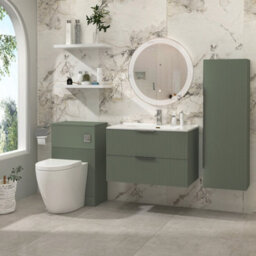 Royal Bathrooms Evora 800mm Sage Green Fluted Wall Hung Bathroom Vanity Unit 2 Drawer Cabinet Storage With Ceramic Basin Sink - 1 Tap Hole - thumbnail 2