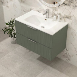 Royal Bathrooms Evora 800mm Sage Green Fluted Wall Hung Bathroom Vanity Unit 2 Drawer Cabinet Storage With Ceramic Basin Sink - 1 Tap Hole - thumbnail 4