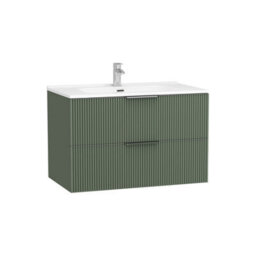 Royal Bathrooms Evora 800mm Sage Green Fluted Wall Hung Bathroom Vanity Unit 2 Drawer Cabinet Storage With Ceramic Basin Sink - 1 Tap Hole - thumbnail 5