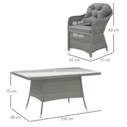Outsunny Pe Rattan Garden Dining Set For 6 With Seat And Back Cushions - thumbnail 3
