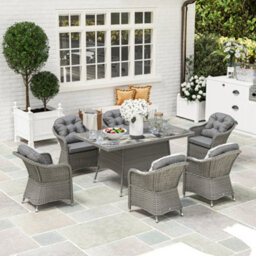 Outsunny Pe Rattan Garden Dining Set For 6 With Seat And Back Cushions - thumbnail 1