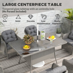 Outsunny Pe Rattan Garden Dining Set For 6 With Seat And Back Cushions - thumbnail 5