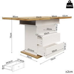 Btm Telescopic Dining Table, 110 140X80Cm, Foldable Kitchen Table For 4 6 People, Storage Shelves, Space Saving - thumbnail 4