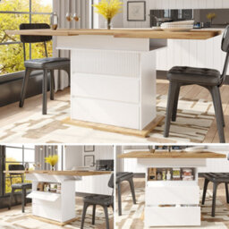 Btm Telescopic Dining Table, 110 140X80Cm, Foldable Kitchen Table For 4 6 People, Storage Shelves, Space Saving