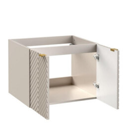 Impact Furniture Beige Vanity Unit With Worktop 600mm White Countertop Wall Hung Bathroom Cabinet Fluted Cashmere Cara - thumbnail 3
