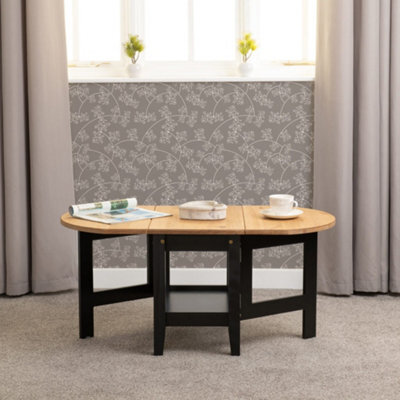 Seconique Santos Drop Leaf Coffee Table Black With Distressed Waxed Pine Top - image 1
