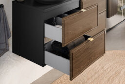 Impact Furniture Bathroom Vanity Unit With Sink Wall Cabinet 600mm Dark Oak Walnut Drawers Black Mid Century Modern Talia - thumbnail 5