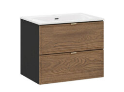 Impact Furniture Bathroom Vanity Unit With Sink Wall Cabinet 600mm Dark Oak Walnut Drawers Black Mid Century Modern Talia - thumbnail 4