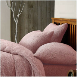 Smart Living Teddy Bear Fluffy Bedding Set, Thermal Warm & Cosy Super Soft Fleece Duvet Cover Set With Pillowcases - Pink - thumbnail 2