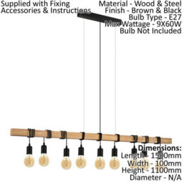 Trendy Multi Bulb Ceiling Pendant Light With Matching Wall Lights In Black And Wood Finish - thumbnail 2