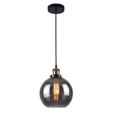 K Living Antonio 1 Light Hanging Smokey Glass Ceiling Pendant With Filament Bulb - image 1