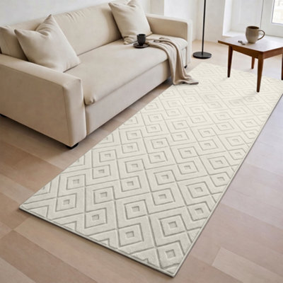 Moonlight Bedding Cream Geometric Rug 80X150Cm, Washable Non-Slip Soft High Low Pile Living Room Carpet - image 1