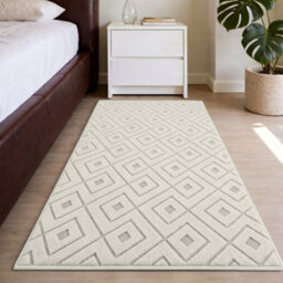 Moonlight Bedding Cream Geometric Rug 80X150Cm, Washable Non-Slip Soft High Low Pile Living Room Carpet - thumbnail 4