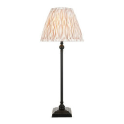 Luminosa Lighting Luminosa Lille Matt Black Table Lamp With Neutral Print Fabric Ikat Shade 25Cm B22 - thumbnail 1