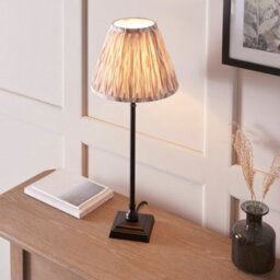 Luminosa Lighting Luminosa Lille Matt Black Table Lamp With Neutral Print Fabric Ikat Shade 25Cm B22 - thumbnail 4