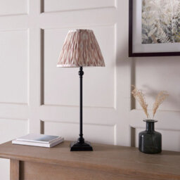 Luminosa Lighting Luminosa Lille Matt Black Table Lamp With Neutral Print Fabric Ikat Shade 25Cm B22 - thumbnail 5