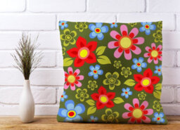 Warren Reed Designer Red And Blue Flowers Cushions 45Cm X 45Cm - thumbnail 2