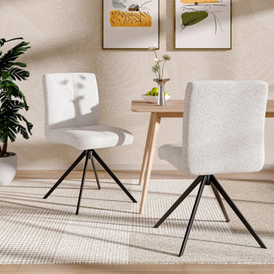 Darphe Set Of 2 White Teddy Fleece Bar Stools With Black Metal Legs - image 1