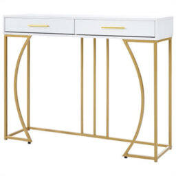 Abrihome Console Table, Hallway Table With 2 Drawers, Light Luxury Style Side Table, Sofa Table, 120X38X76 Cm, White/gold  - thumbnail 4