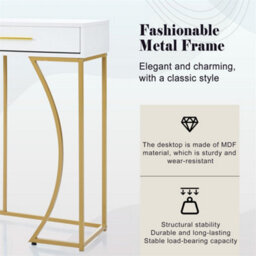 Abrihome Console Table, Hallway Table With 2 Drawers, Light Luxury Style Side Table, Sofa Table, 120X38X76 Cm, White/gold  - thumbnail 6