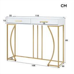Abrihome Console Table, Hallway Table With 2 Drawers, Light Luxury Style Side Table, Sofa Table, 120X38X76 Cm, White/gold  - thumbnail 9
