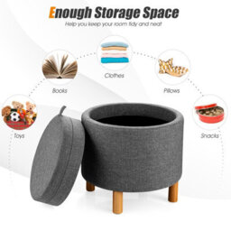 Costway Round Storage Ottoman W/ Tray Accent Fabric Storing Footrest W/ Non-Slip Pads - thumbnail 4