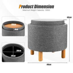 Costway Round Storage Ottoman W/ Tray Accent Fabric Storing Footrest W/ Non-Slip Pads - thumbnail 2