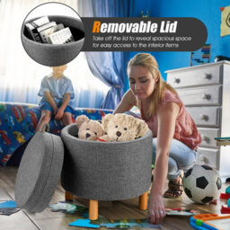 Costway Round Storage Ottoman W/ Tray Accent Fabric Storing Footrest W/ Non-Slip Pads - thumbnail 5