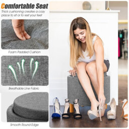 Costway Round Storage Ottoman W/ Tray Accent Fabric Storing Footrest W/ Non-Slip Pads - thumbnail 6