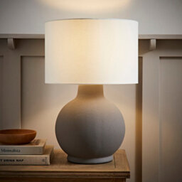 Valuelights Blair Natural Linen Shade Hand Finished Ceramic Grey Stone Table Lamp And Bulb