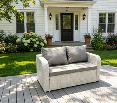 Fimous 2 Seater Sofa Rattan Curved Arm Loveseat Light Grey Mixed Outdoor Garden Furniture With Thick Removable Cushion - image 1