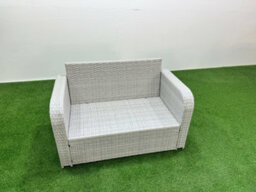 Fimous 2 Seater Sofa Rattan Curved Arm Loveseat Light Grey Mixed Outdoor Garden Furniture With Thick Removable Cushion - thumbnail 2