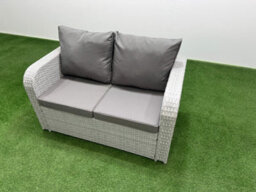 Fimous 2 Seater Sofa Rattan Curved Arm Loveseat Light Grey Mixed Outdoor Garden Furniture With Thick Removable Cushion - thumbnail 3