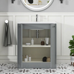 Royal Bathrooms Elmore 700mm Traditional Floor Standing 2 Door Bathroom Vanity Unit With Ceramic Basin Sink - Matt Pebble Grey - thumbnail 5