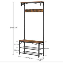 Songmics Vasagle Vintage Hat And Coat Stand, Hallway Shoe Rack And Bench With Shelves, Hall Tree With Hooks, Matte Metal Frame Hsr45Bx - thumbnail 9