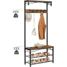 Songmics Vasagle Vintage Hat And Coat Stand, Hallway Shoe Rack And Bench With Shelves, Hall Tree With Hooks, Matte Metal Frame Hsr45Bx - thumbnail 8