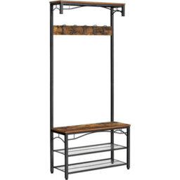 Songmics Vasagle Vintage Hat And Coat Stand, Hallway Shoe Rack And Bench With Shelves, Hall Tree With Hooks, Matte Metal Frame Hsr45Bx - thumbnail 4