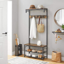Songmics Vasagle Vintage Hat And Coat Stand, Hallway Shoe Rack And Bench With Shelves, Hall Tree With Hooks, Matte Metal Frame Hsr45Bx - thumbnail 2