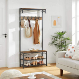 Songmics Vasagle Vintage Hat And Coat Stand, Hallway Shoe Rack And Bench With Shelves, Hall Tree With Hooks, Matte Metal Frame Hsr45Bx - thumbnail 3