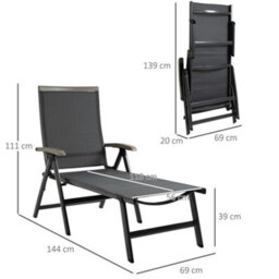Outsunny Outdoor Folding Sun Lounger W/ Adjustable Backrest And Aluminium Grey - thumbnail 3