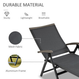 Outsunny Outdoor Folding Sun Lounger W/ Adjustable Backrest And Aluminium Grey - thumbnail 5