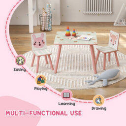 Zonekiz Kids Table And Chairs, Childrens Desk With 2 Chairs, Pink - thumbnail 4