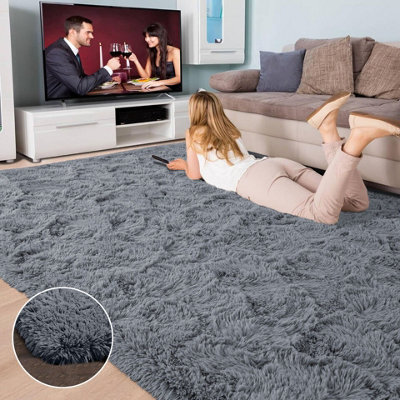 Ameha Grey Non Slip Shaggy Rug Extra Large Area Bedroom 200X290 Cm Carpet Super Soft Living Room Rugs - image 1