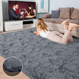 Ameha Grey Non Slip Shaggy Rug Extra Large Area Bedroom 200X290 Cm Carpet Super Soft Living Room Rugs