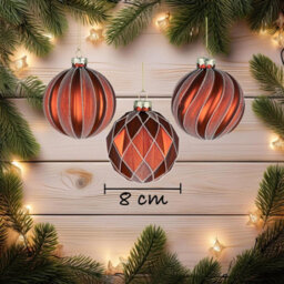 Shatchi Christmas 8Cm Red And Amber Glass Baubles Set - 12Pcs Ornaments With 6 Assorted Designs For Tree Decorations - thumbnail 2
