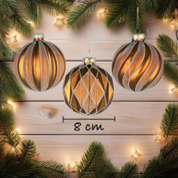 Shatchi Christmas 8Cm Red And Amber Glass Baubles Set - 12Pcs Ornaments With 6 Assorted Designs For Tree Decorations - thumbnail 3